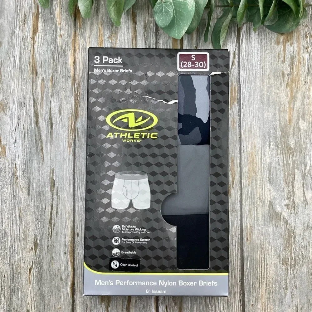 Men's Performance Active 6” Inseam Boxer Brief Underwear 3-Pack Size S
